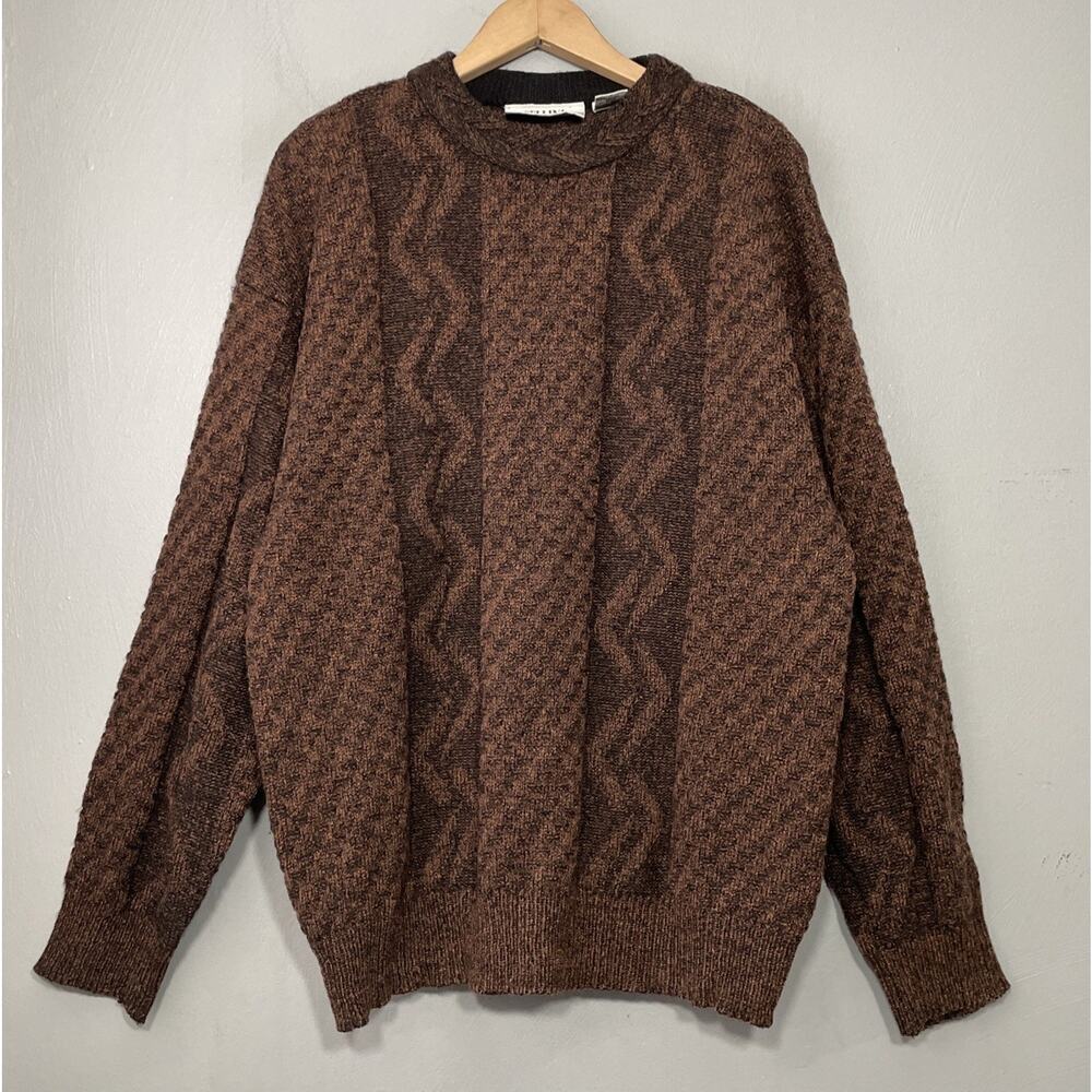 Vintage Grandpa Sweater Mens Size XL Brown Wool Blend Old Money Dark Academia